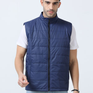 Men's Polyester Quilted Sleeveless Standard Length Bomber Jacket